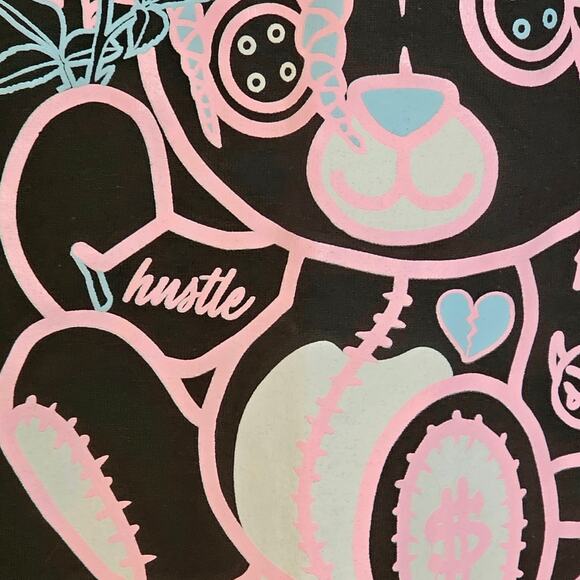 B Forty Inc. NWT Black & Pink No Days Off Bear Graphic T Shirt - Picture 4 of 5